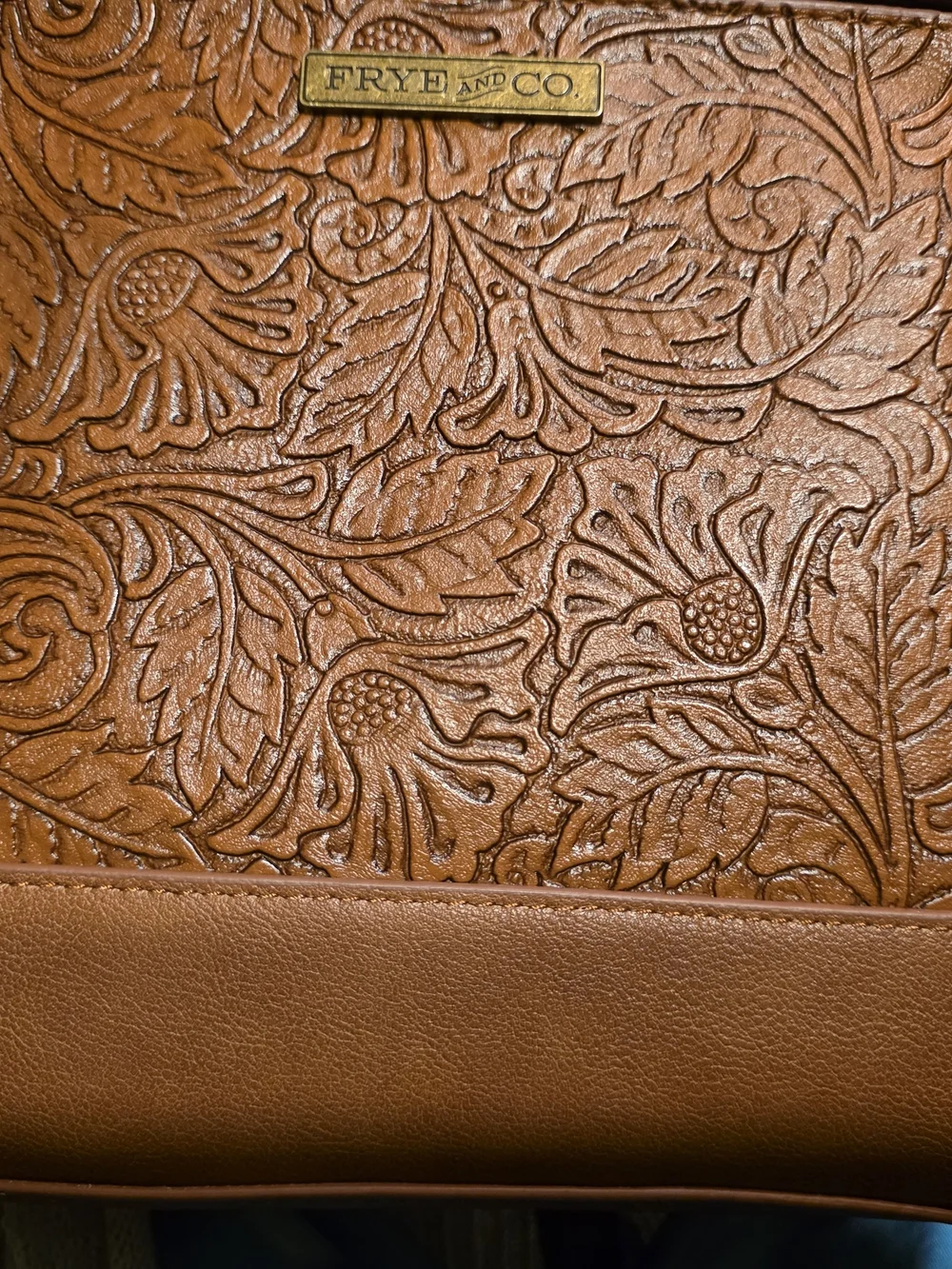Frye & Co Embossed Floral Leather Crossbody And Matching Wallet - Cognac